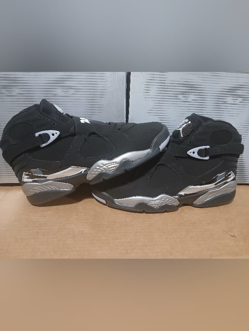 Jordan 8 Men's Black and Silver Retro Sneakers